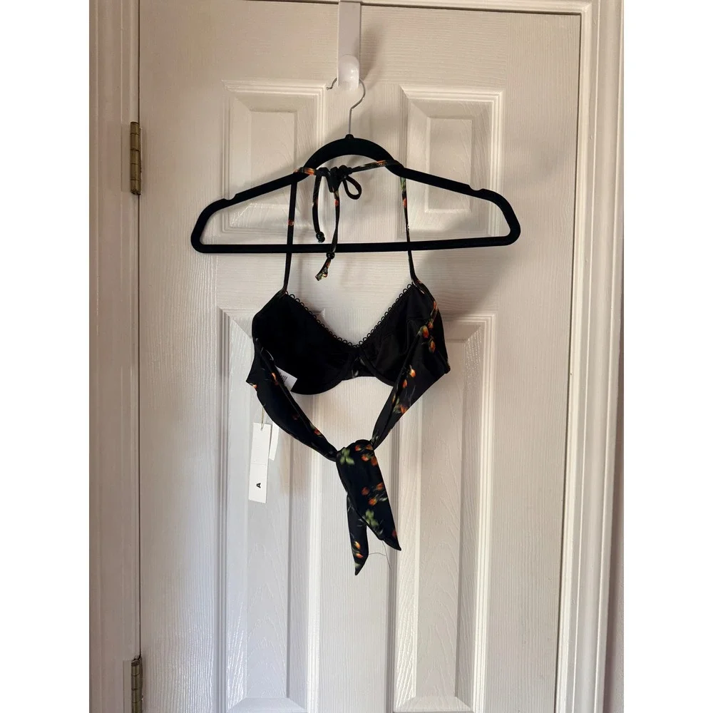 Shoshanna Blurred Floral Underwire Bikini Top Jet Red Size A Halter Sweetheart
